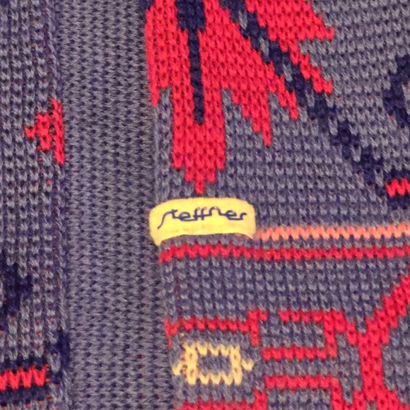 Steffner Vintage 80s 100% Wool Knit Sweater Size L Blue, Pink, White - Picture 5 of 12